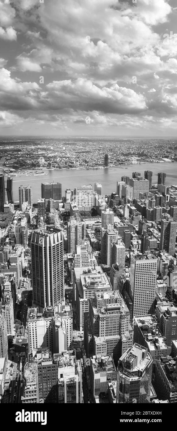 Schwarz-Weiß-Luftaufnahme von New York City, USA. Stockfoto