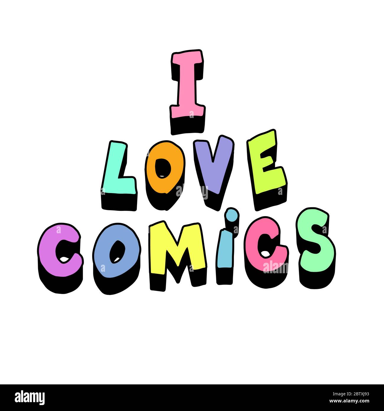Der Satz, den ich liebe Comics. Isoliert auf weißem Hintergrund. Cartoon-Stil. Stock Vektor