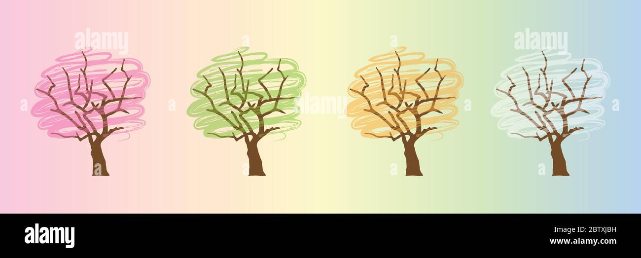 Baum vier Jahreszeiten Winter Frühling Sommer Herbst Vektor-Illustration EPS10 Stock Vektor
