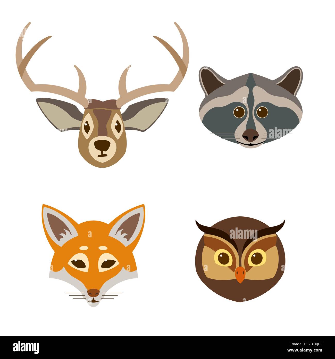 Set von Maulkörben von Waldtieren. Im Cartoon-Stil. Stock Vektor
