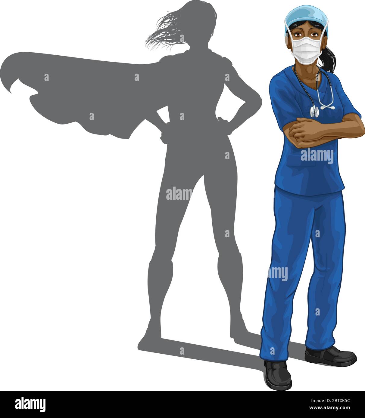 Superheld Krankenschwester Doktor Frau Super Held Schatten Stock Vektor