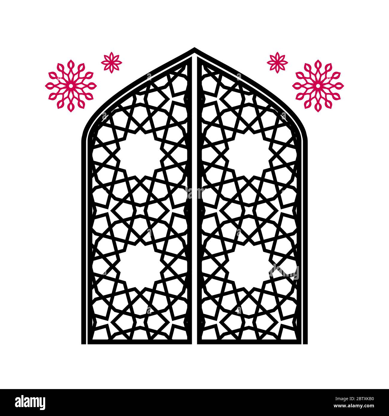 Geschlossenes Tor mit Schnitzereien, traditionelles islamisches Ornament. Isoliert auf weißem Hintergrund. Stock Vektor