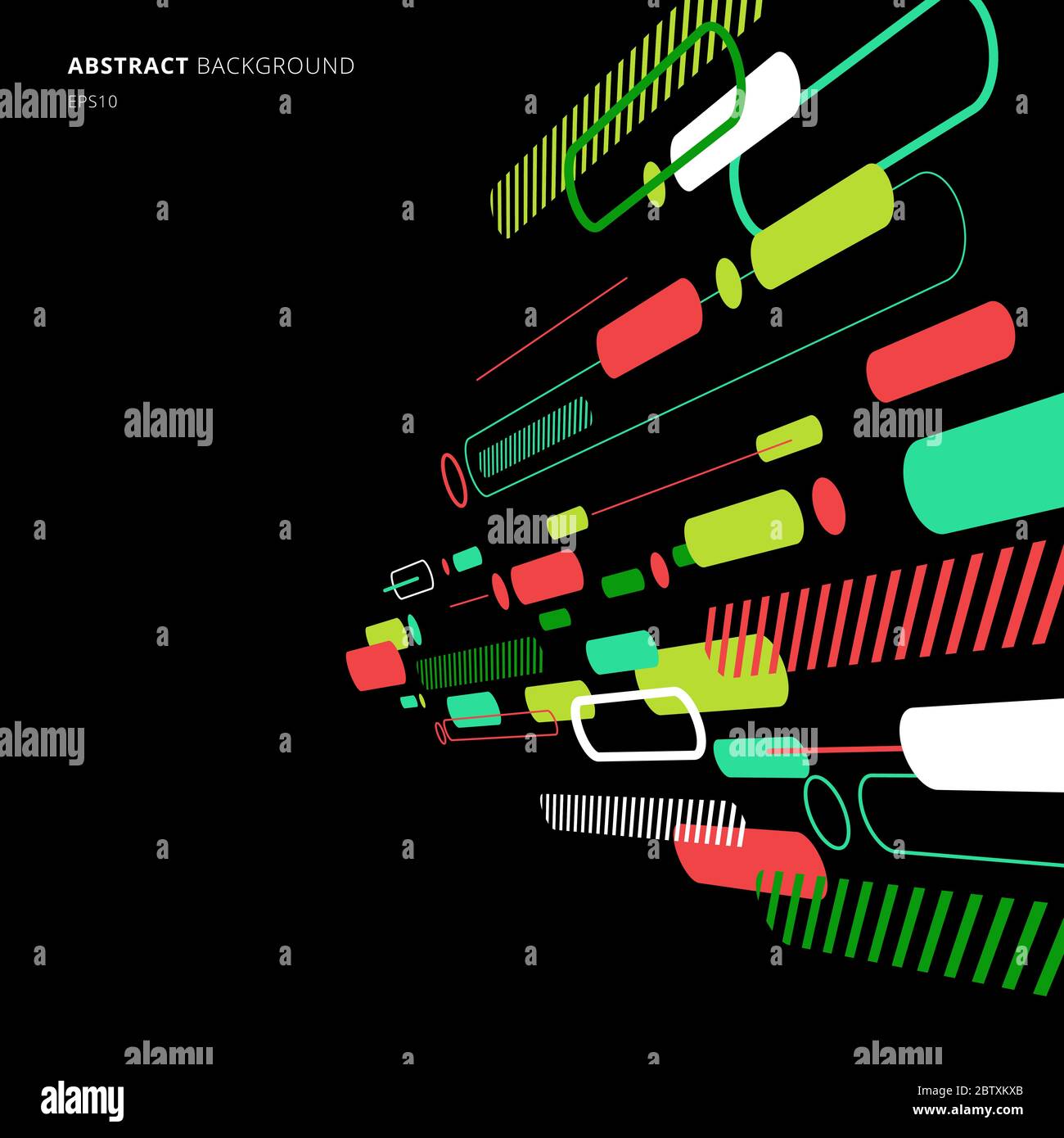 Abstrakte Elemente dynamische abgerundete Linie diagonales Muster bunte Perspektive auf schwarzem Hintergrund. Vektorgrafik Stock Vektor