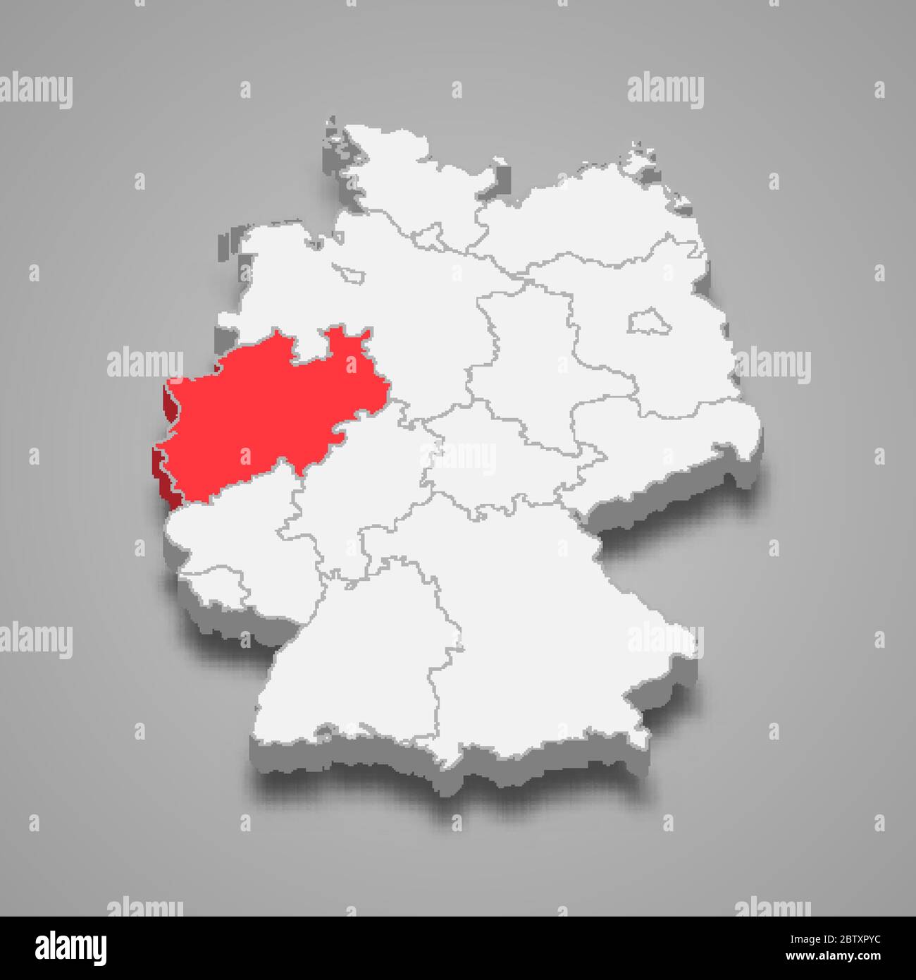 Landesstandort Nordrhein-Westfalen innerhalb Deutschlands 3d-Karte Stock Vektor