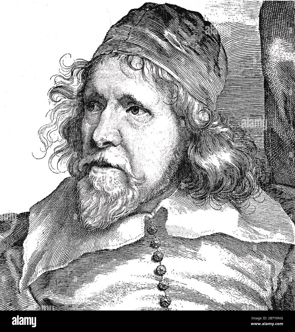 INIGO JONES (1573-1652) englischer Architekt in einem Stich, der von einem Gemälde von 1636 abgeleitet wurde. Stockfoto