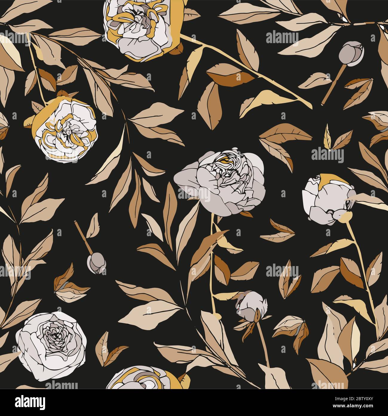 Nahtloses Muster mit Blume und Blättern. Tropische Blumen Vektor Illustration. EPS 10 Stockfoto