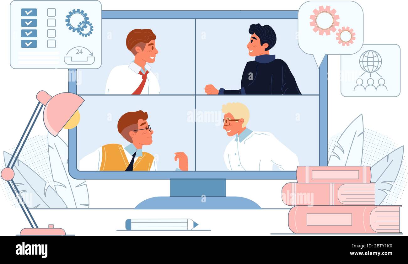 Online-Videokonferenz, Geschäftstreffen, Webinar Stock Vektor