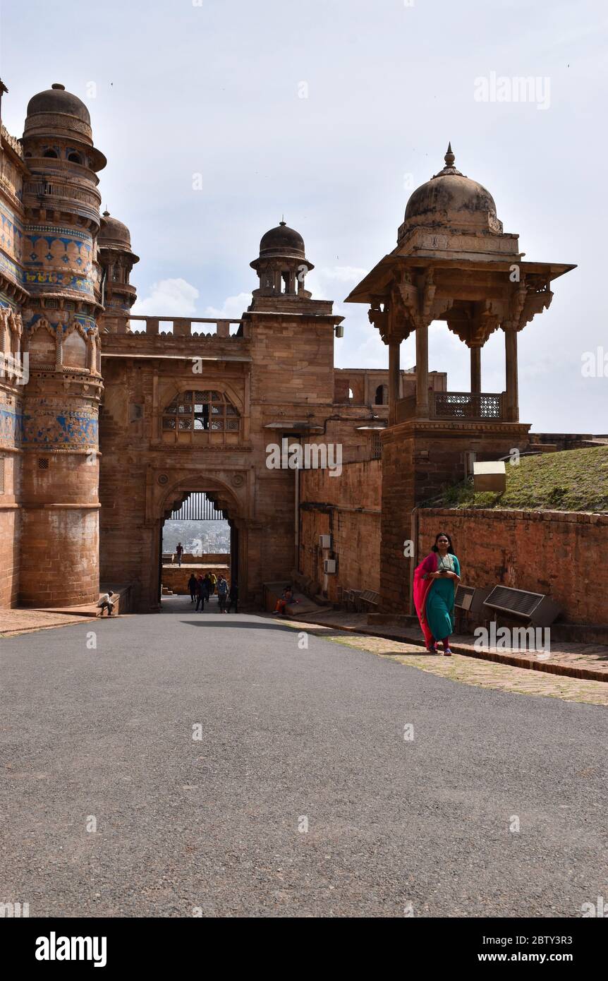 Gwalior, Madhya Pradesh/Indien : 15. März 2020 - Eingangstor des Fort Gwalior Stockfoto