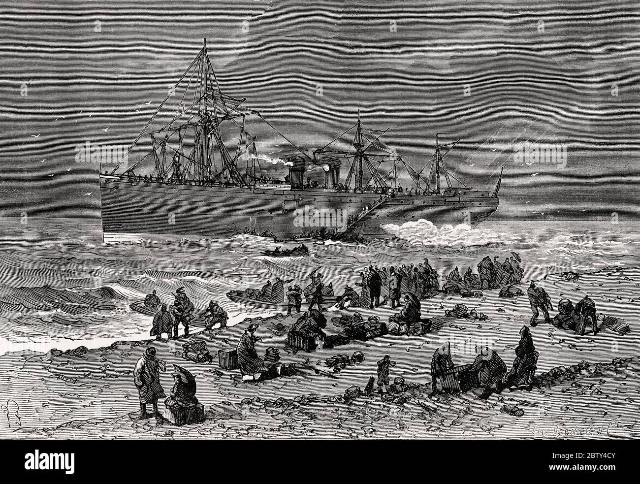 Der Ozeandampfer Empress Eugenie lief am 7. Januar 1877 in Seabright an der Küste von Jersey auf Grund Stockfoto