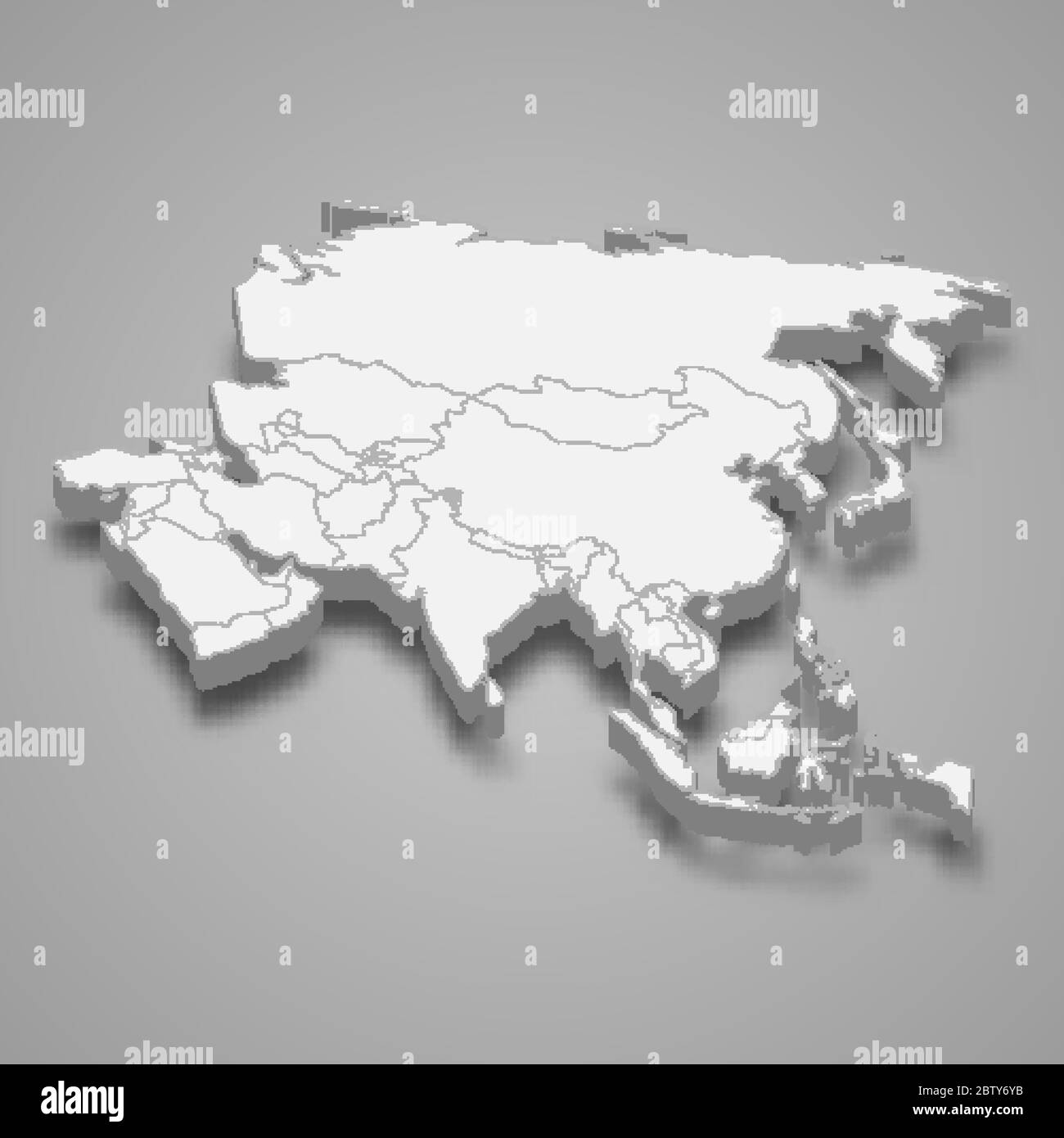 3d-Karte von Asien mit Grenzen Stock Vektor