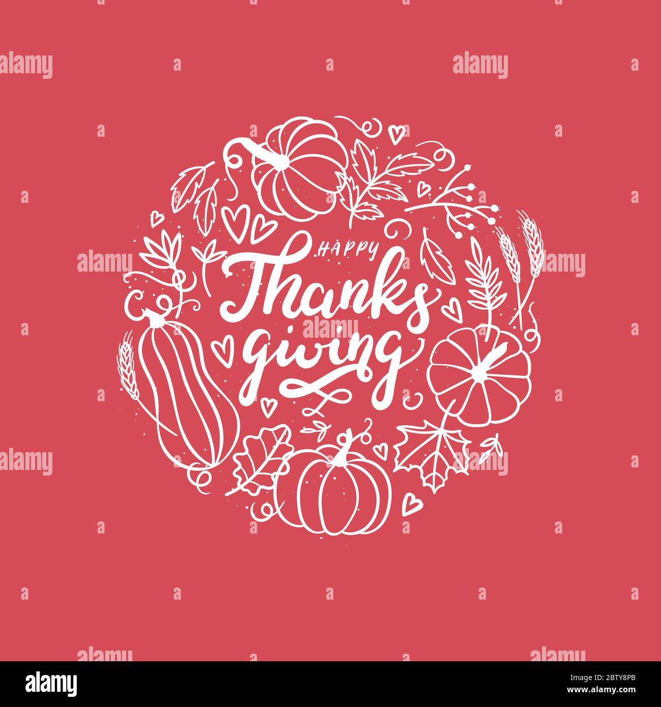 Schöne Hand gezeichnet und geschrieben Dank Giving Design, niedlichen Kürbisse, Blätter und Schriftart, ideal für Thanksgiving Banner, Tapeten, Karten - Vektor-Design Stock Vektor