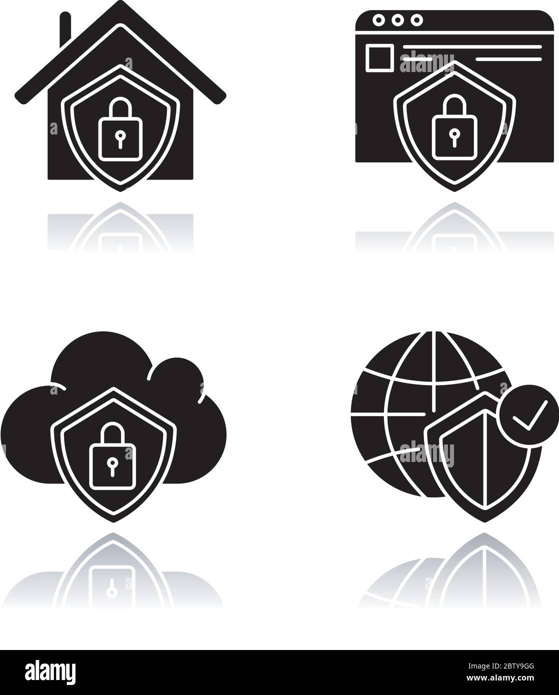 Internet-Sicherheit System Drop Shadow schwarz Glyph Symbole gesetzt Stock Vektor