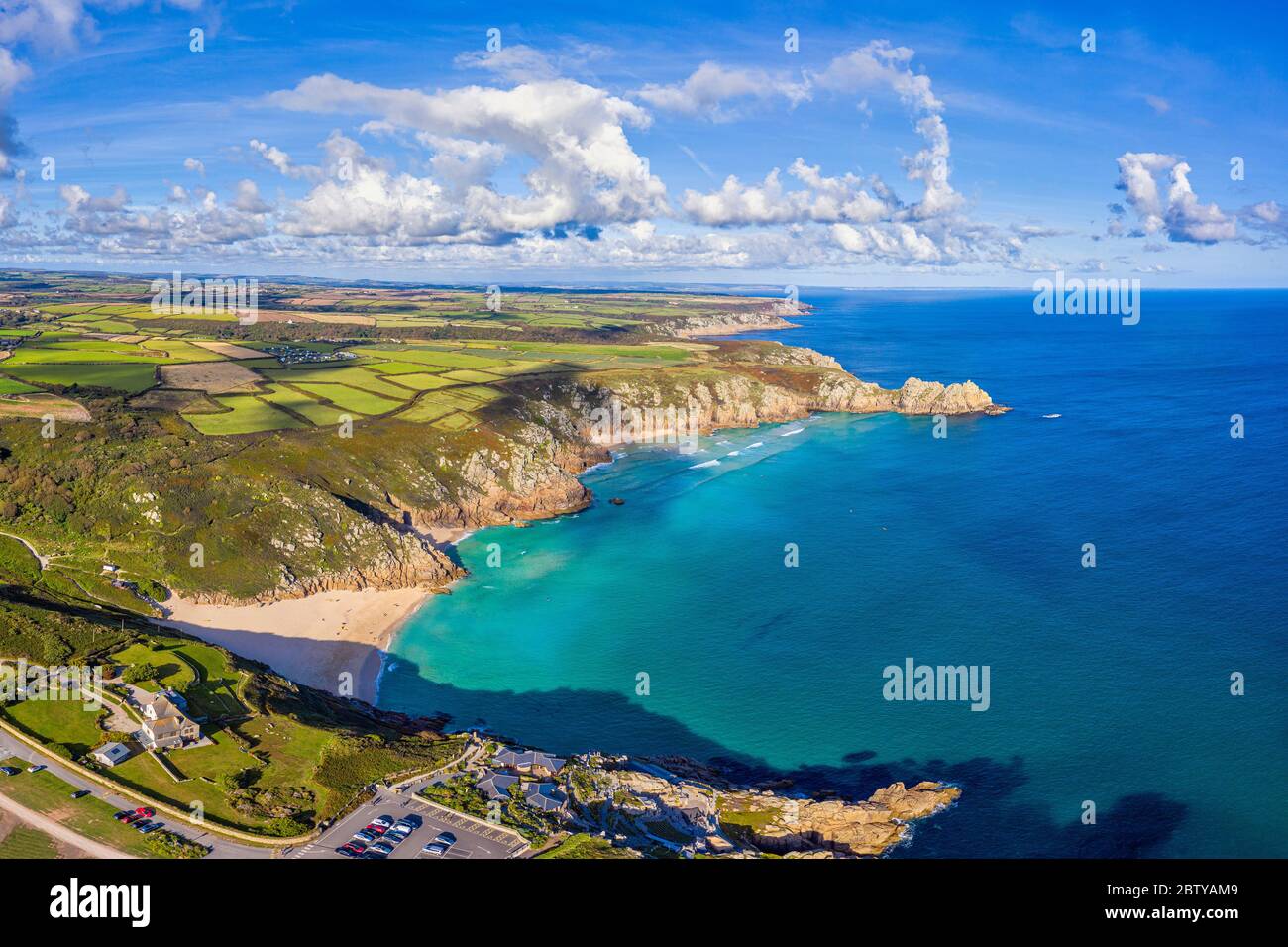 Porthcurno Strand, Porthcurno in der Nähe von Lands End, Cornwall, England, Großbritannien, Europa Stockfoto