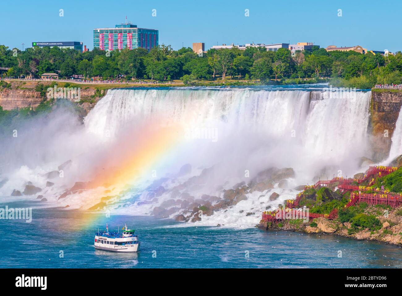 American Falls und Bridal Veil Falls, Niagara Falls, New York State, Vereinigte Staaten von Amerika und Ontario, Kanada, Nordamerika Stockfoto