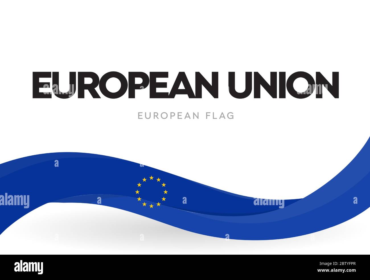 Banner der Europäischen Union mit winkender Flagge. EU-Unterscheidungszeichen. Europa blau patriotische Band mit Sternen Poster. Broschüre der Europäischen Wirtschaftsgemeinschaft Stock Vektor