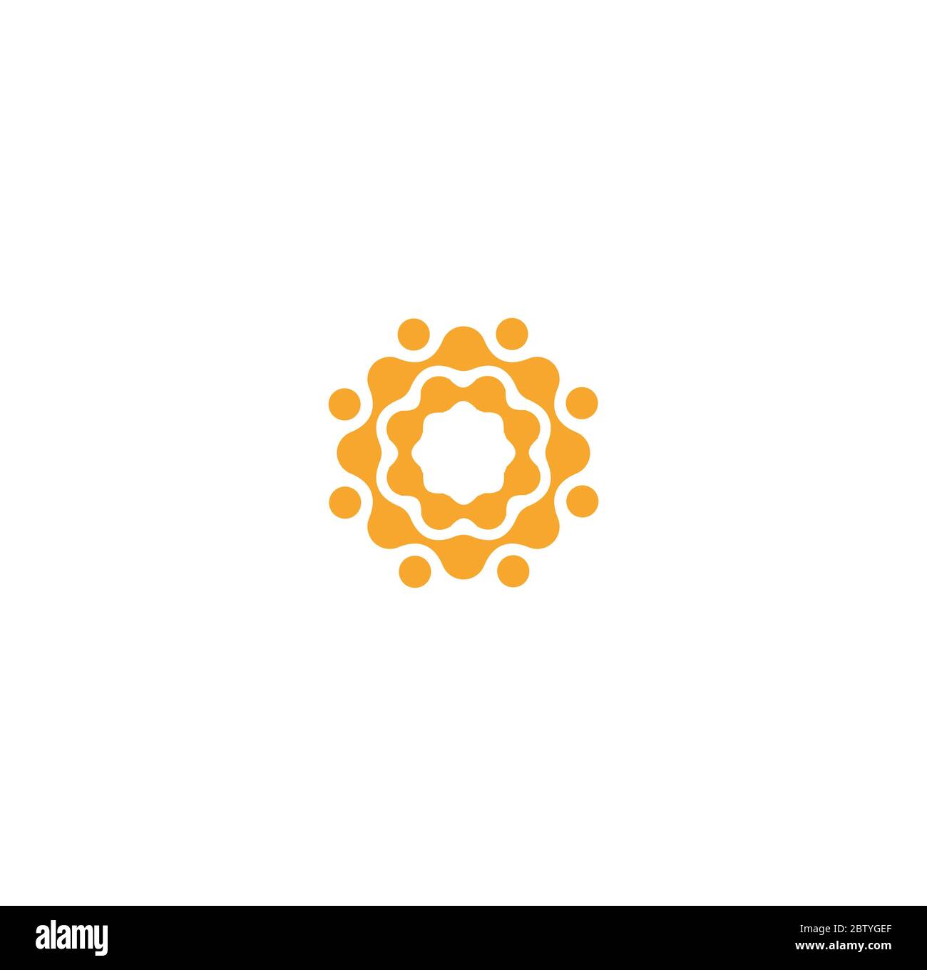 Connection Circles Logo Vorlage, abstrakt orange Sonne Symbol. Flaches minimales gepunktetes Emblem. Konzept Logo Design für Unternehmen und Start-up. Stock Vektor