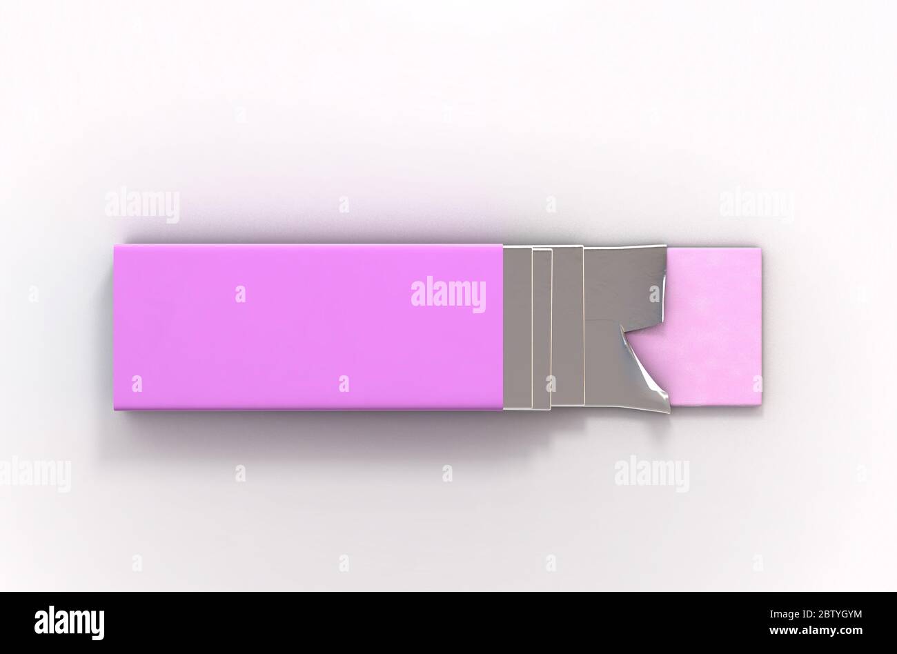 Eine nicht-Markenverpackung aus Kaugummi mit einer rosa Verpackung und vier aufgewickelten Gummistäben, die hervorstehen - 3D-Rendering Stockfoto