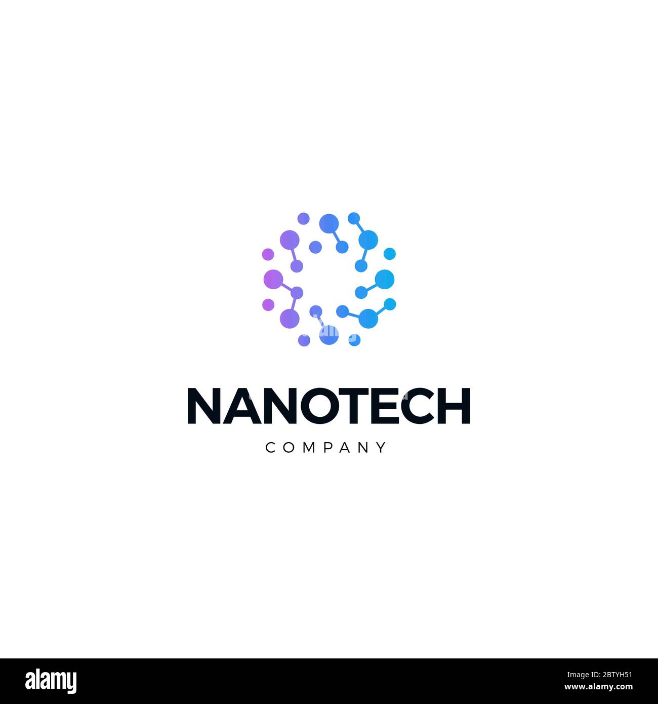 Logo für Nano-Technologie. Logo der atomaren Struktur. Runde Ikone für Innovationen im wissenschaftlichen Labor. Genetische Forschung. Isolierte chemische, molekulare Stock Vektor
