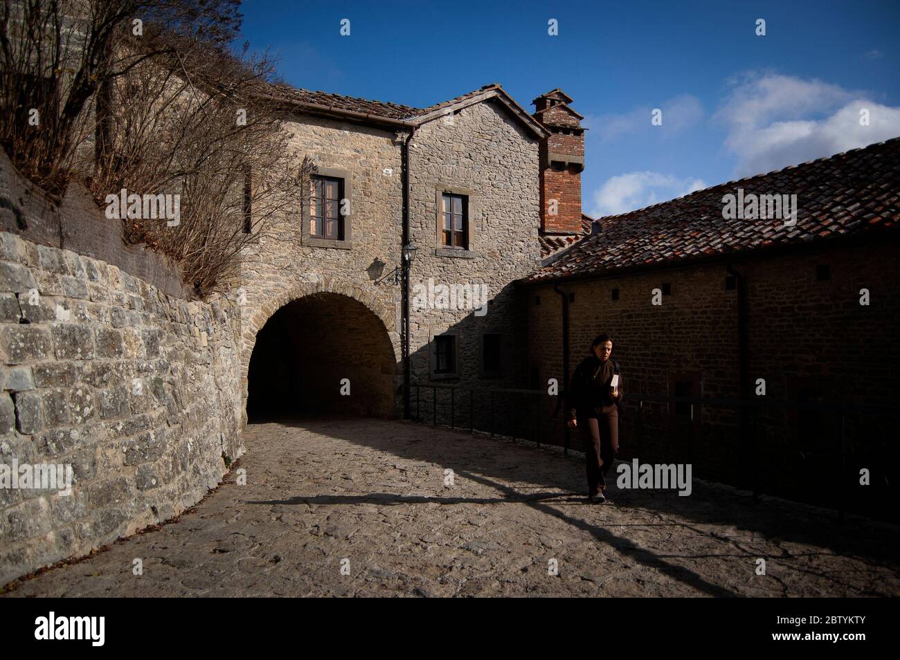 Wallfahrtskirche La Verna, Franziskanerschutzgebiet im toskanischen Apennin. Stockfoto