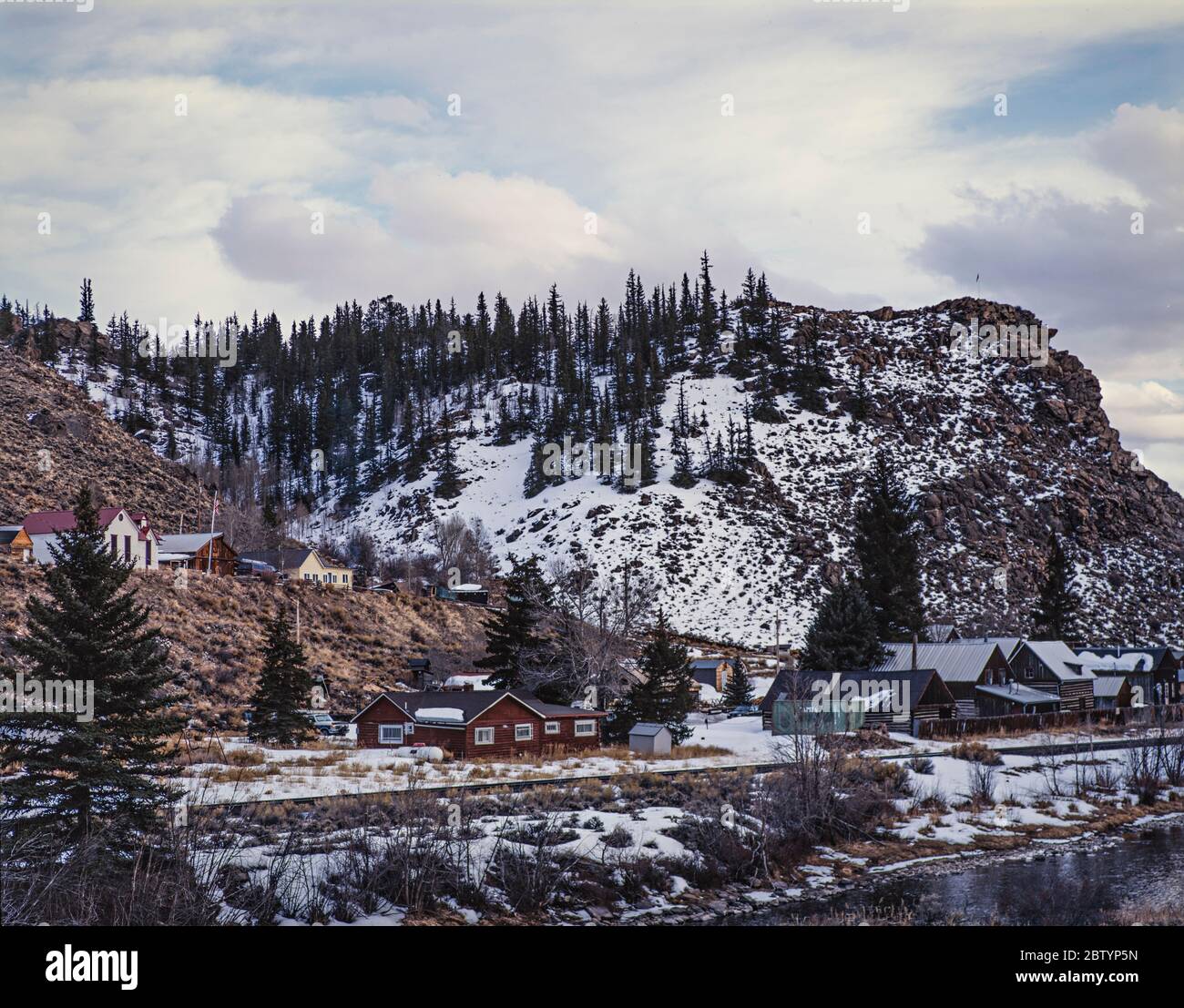 Granite, Colorado, Geisterstadt vom Highway 24 in Richtung Norden in Chaffee County, Colorado, auf Ektachrome E100 4X5 Stockfoto