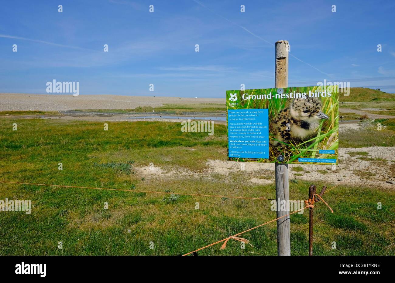 Schild für brütende Vögel am salthouse Beach, North norfolk, england Stockfoto