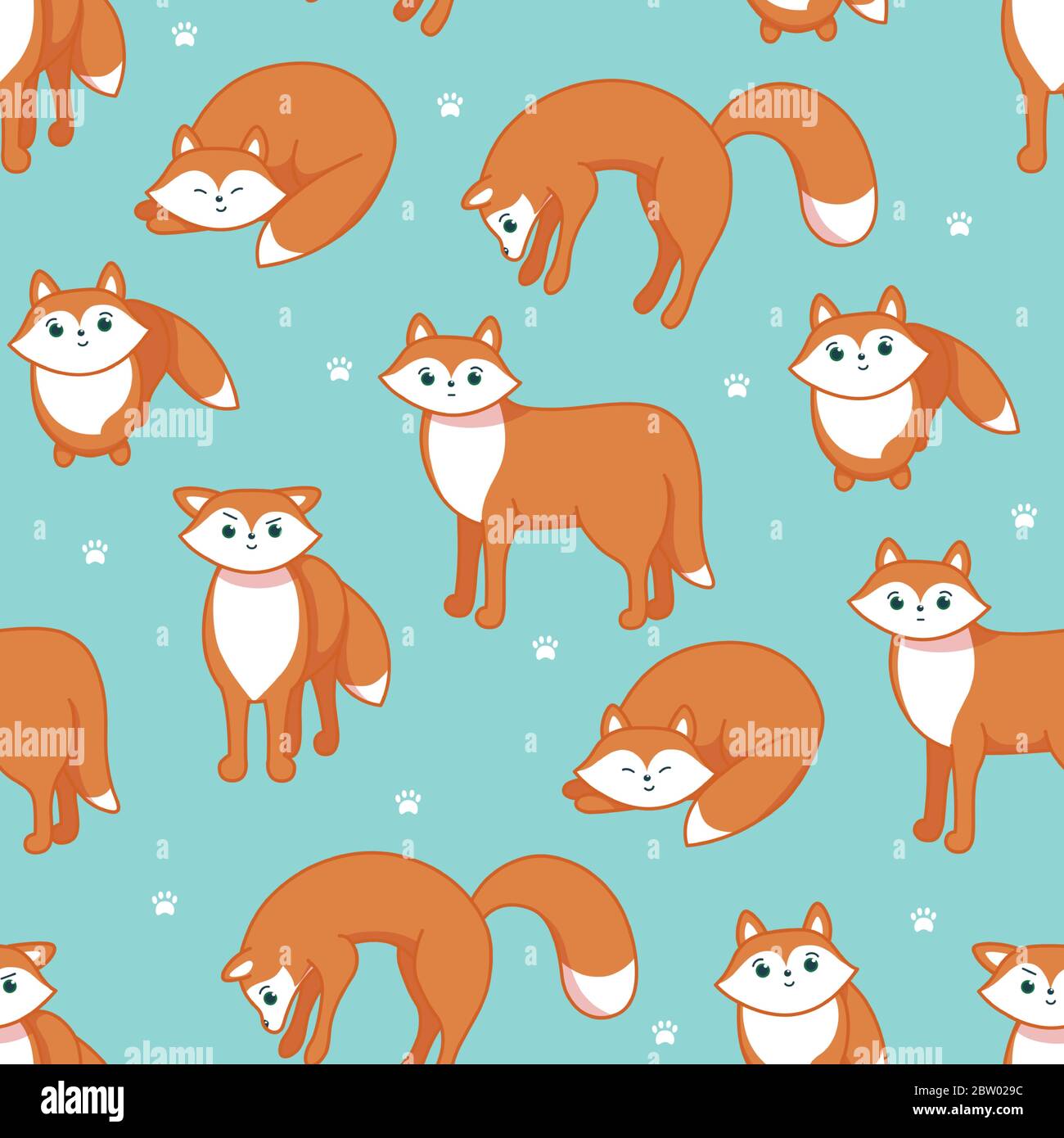 Tier nahtloses Muster . Roter Fuchs auf blauem Untergrund. Muster für Textil, Fablic, Papier und Kleidung. Vektor-Illustration in niedlichen Cartoon-Stil Stock Vektor