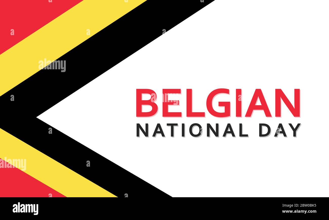 Belgien Nationalfeiertag 21. Juli Einfache Grußkarte mit Titel und Nationalflagge, horizontal auf weißem Hintergrund. Stock Vektor