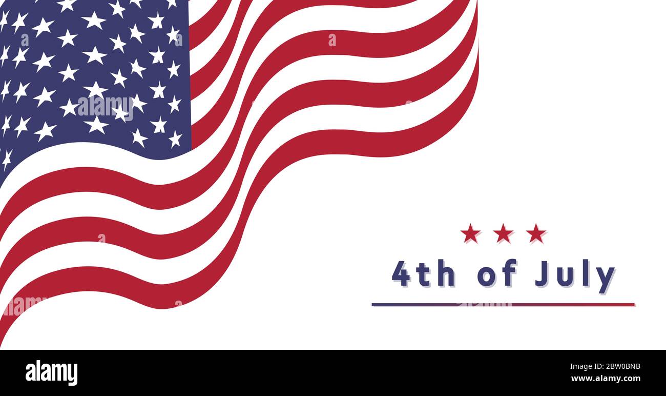 USA Grußkarte zum Unabhängigkeitstag am 4. Juli mit winkender Nationalflagge und weißem Hintergrund Stock Vektor