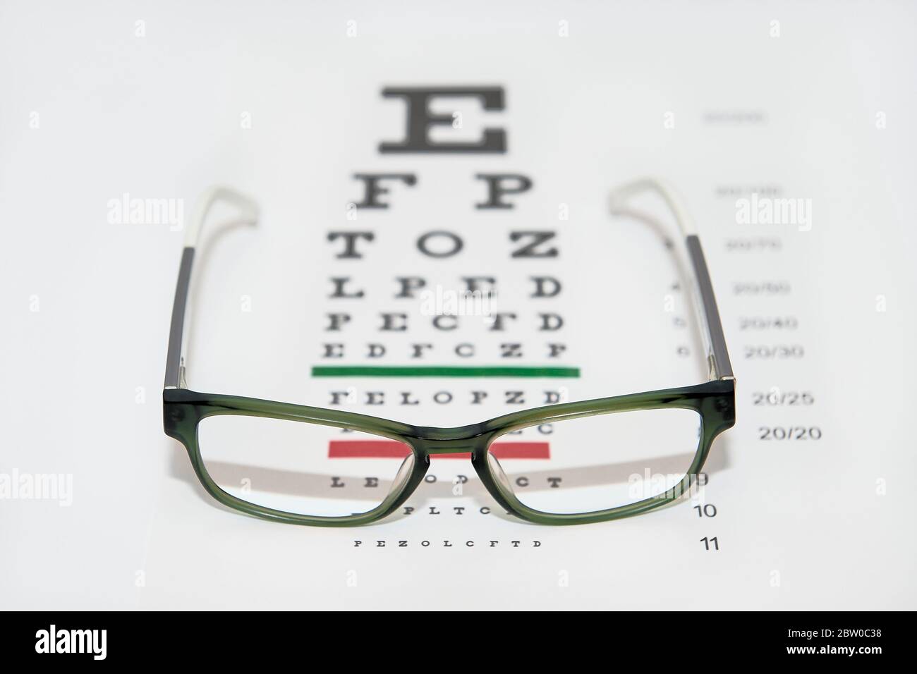 Tabelle für Sichtprüfung. Brille. Medizin. Testen. Stockfoto