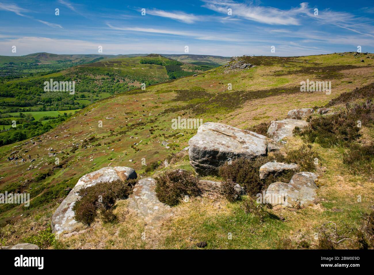 Blick vom Bamford Edge in Richtung Ladybower Reservoir, Peak District, Großbritannien Stockfoto