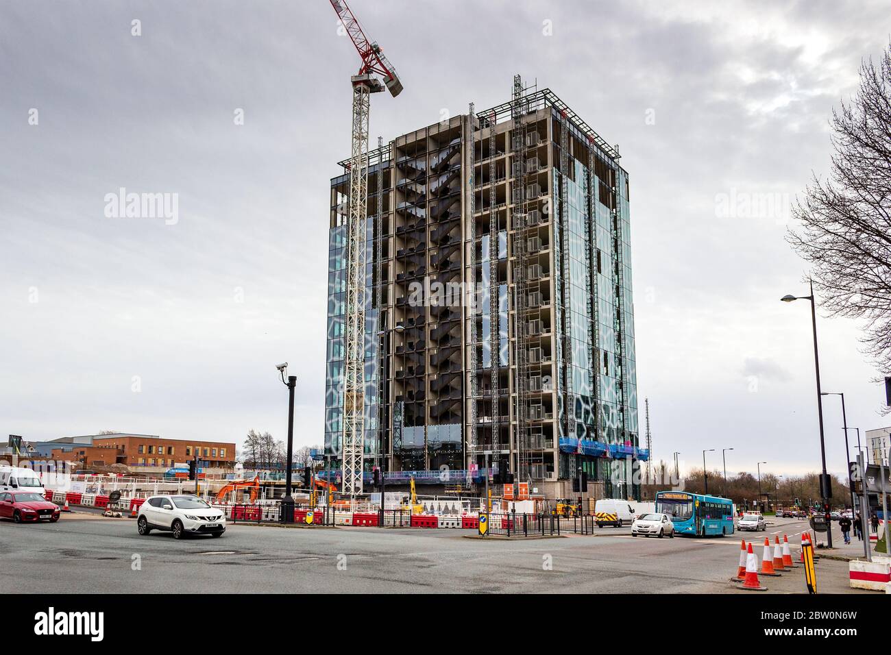 Das Spine-Gebäude im Bau, Paddington Village, Low Hill, Liverpool Stockfoto