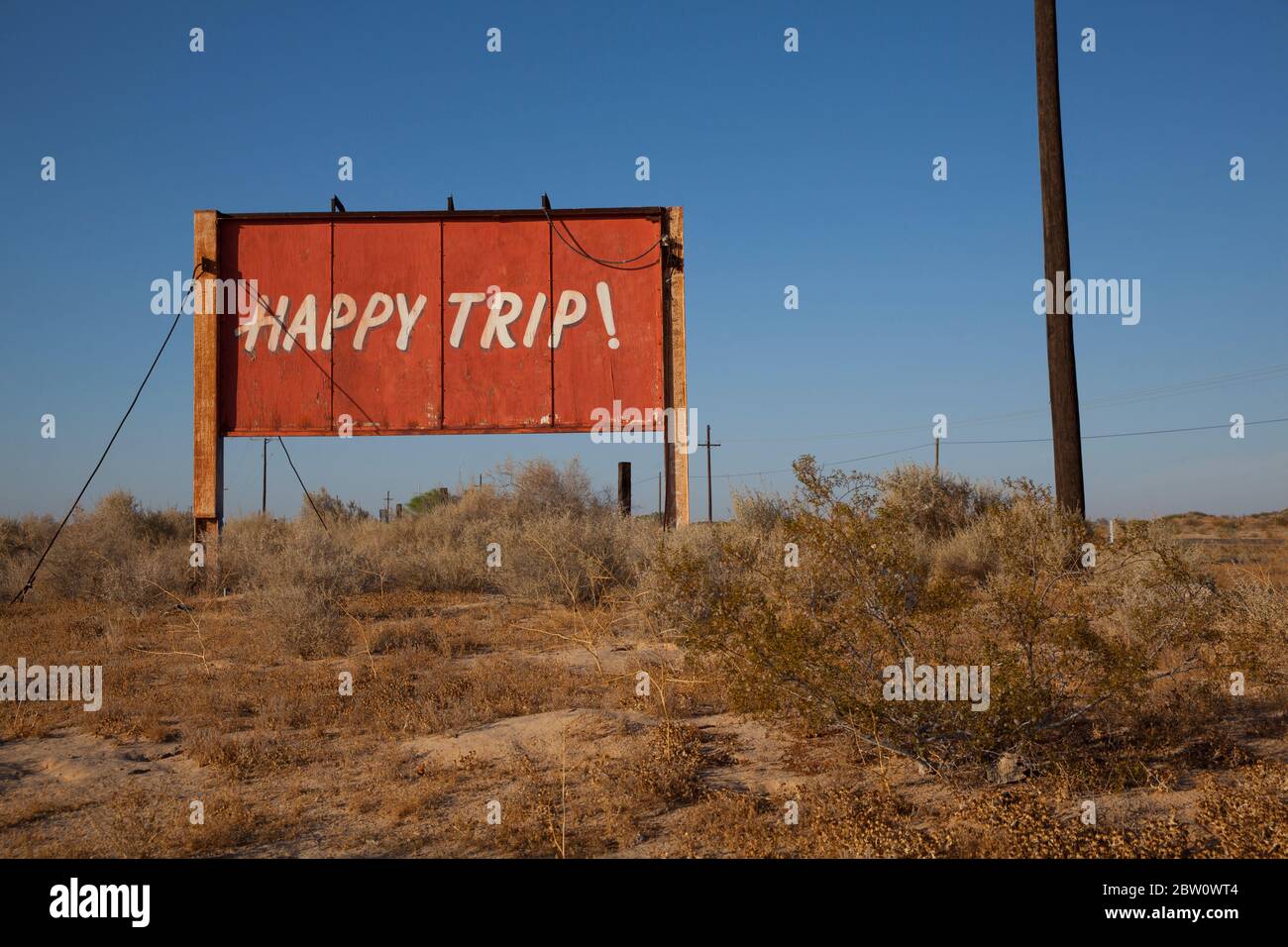 Happy Trip Schild Stockfoto