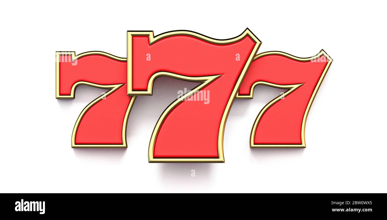 777 Casino Zeichen 3D Render Illustration isoliert auf weißem Hintergrund Stockfoto