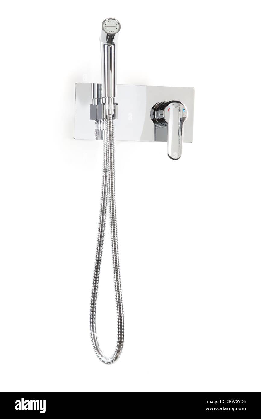 Duschset Aus Stahl. Verchromte Seitliche Duschtasse Bidet-Wasserhahn Für Wandmontage. Fyeer Neuer Thermostat-Duschmischer Wasserhahn mit Bidet-Spray. Stockfoto