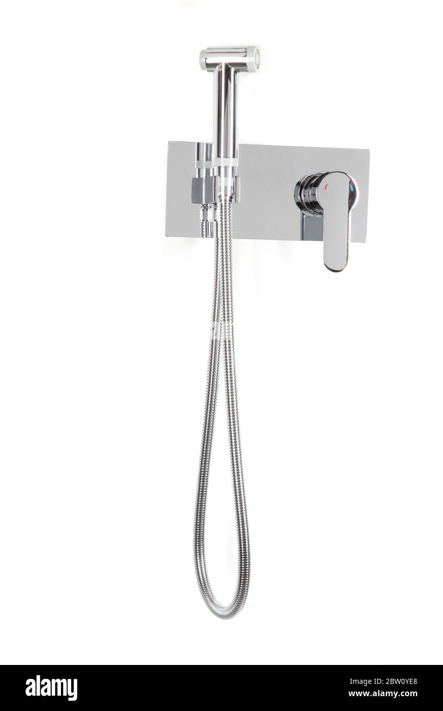 Duschset Aus Stahl. Verchromte Seitliche Duschtasse Bidet-Wasserhahn Für Wandmontage. Fyeer Neuer Thermostat-Duschmischer Wasserhahn mit Bidet-Spray. Stockfoto