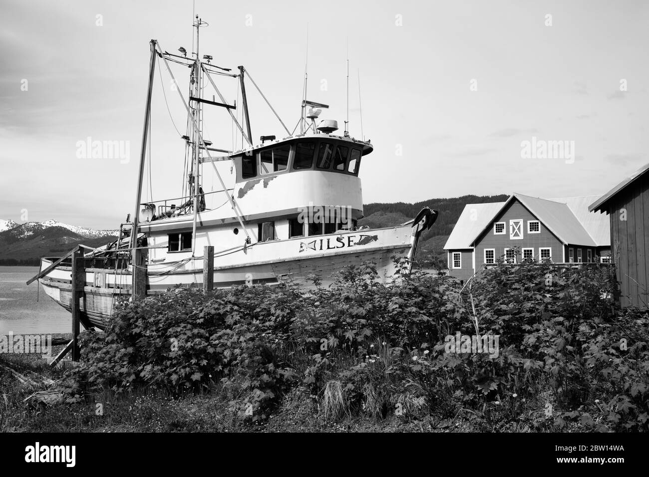 Boote in Icy Strait Point Cannery Museum, Hoonah City, Chichagof Island, Southeast Alaska, USA Stockfoto