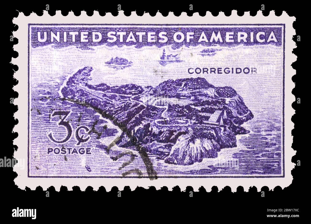 US-Briefmarke, die 1944 zur Verteidigung von Corregidor ausgegeben wurde. Stockfoto