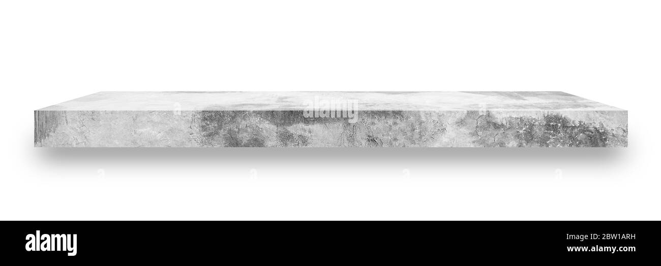 Zementböden im klassischen Loft-Stil mit einem hellen Schatten auf der Unterseite, isoliert auf weißem Hintergrund, mit Schnittwegen. Stockfoto