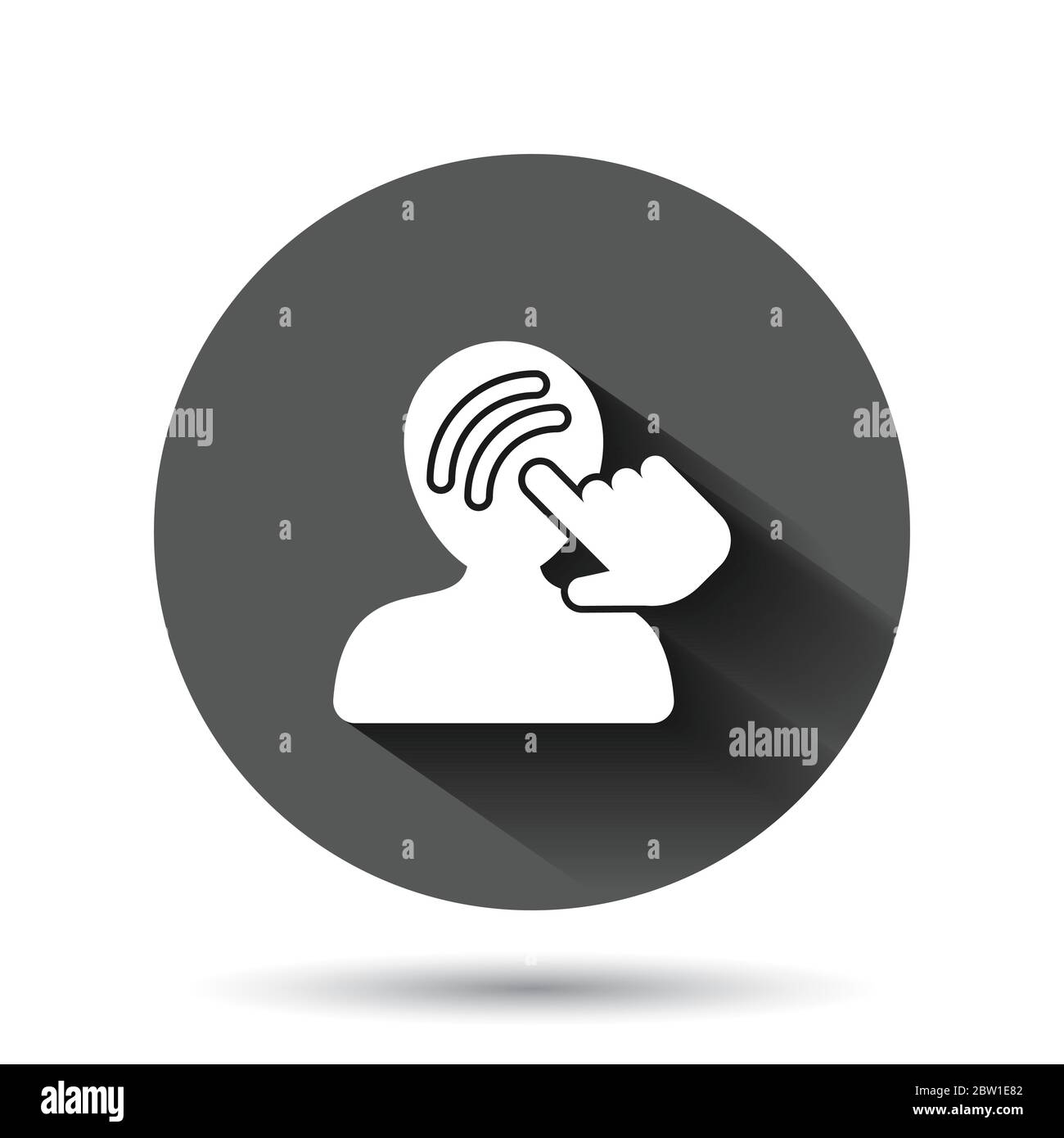 Mind Awareness Icon im flachen Stil. Idee menschlichen Vektor-Illustration auf schwarzem runden Hintergrund mit langen Schatten-Effekt. Kunde Gehirn Kreis Taste busi Stock Vektor