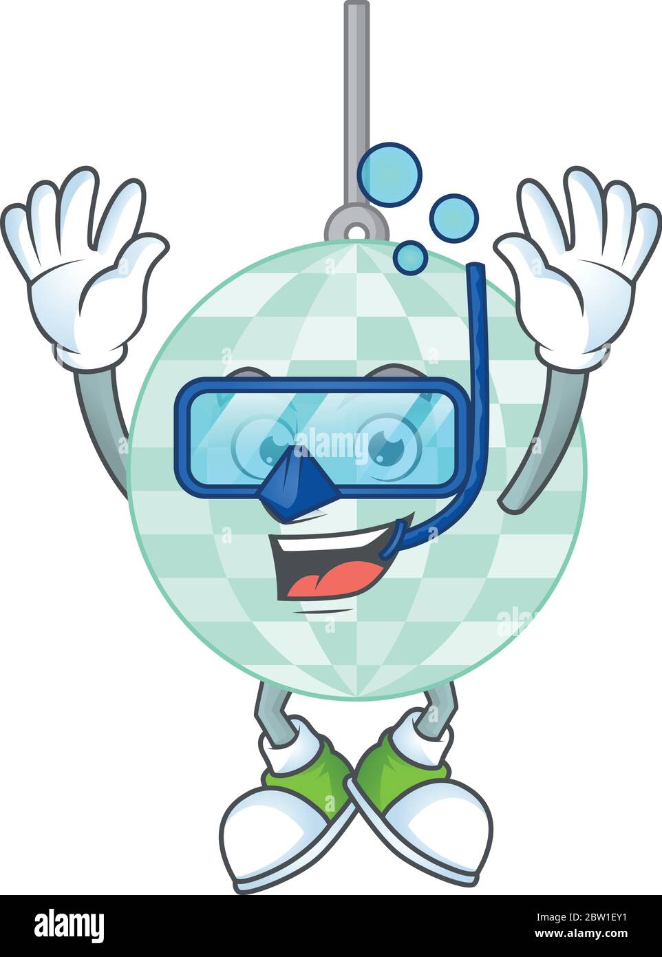 Cartoon Zeichnung Konzept der Disco Ball tragen cool Tauchbrille bereit zum Schwimmen Stock Vektor