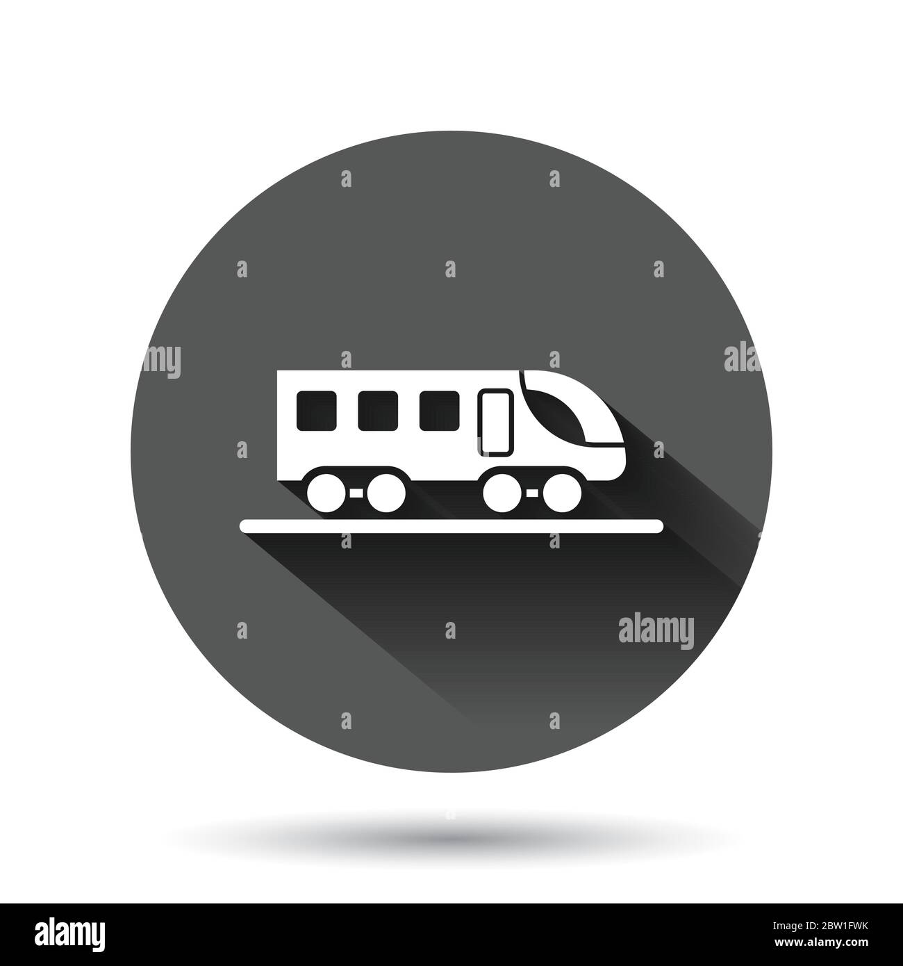 Metro Icon im flachen Stil. Zug U-Bahn Vektor-Illustration auf schwarzem runden Hintergrund mit langen Schatten-Effekt. Railroad Cargo Circle Button Business CO Stock Vektor