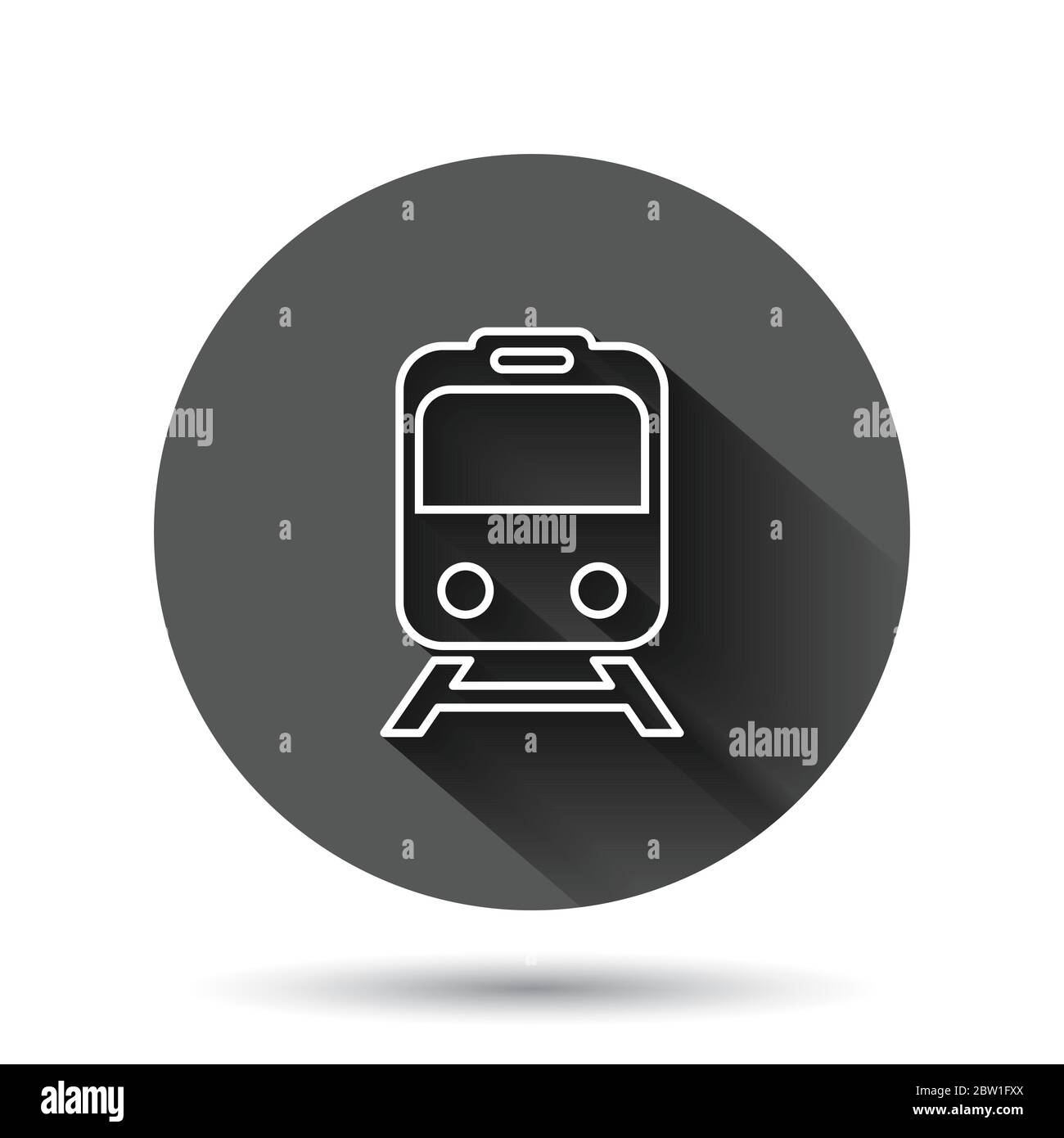 Metro Icon im flachen Stil. Zug U-Bahn Vektor-Illustration auf schwarzem runden Hintergrund mit langen Schatten-Effekt. Railroad Cargo Circle Button Business CO Stock Vektor
