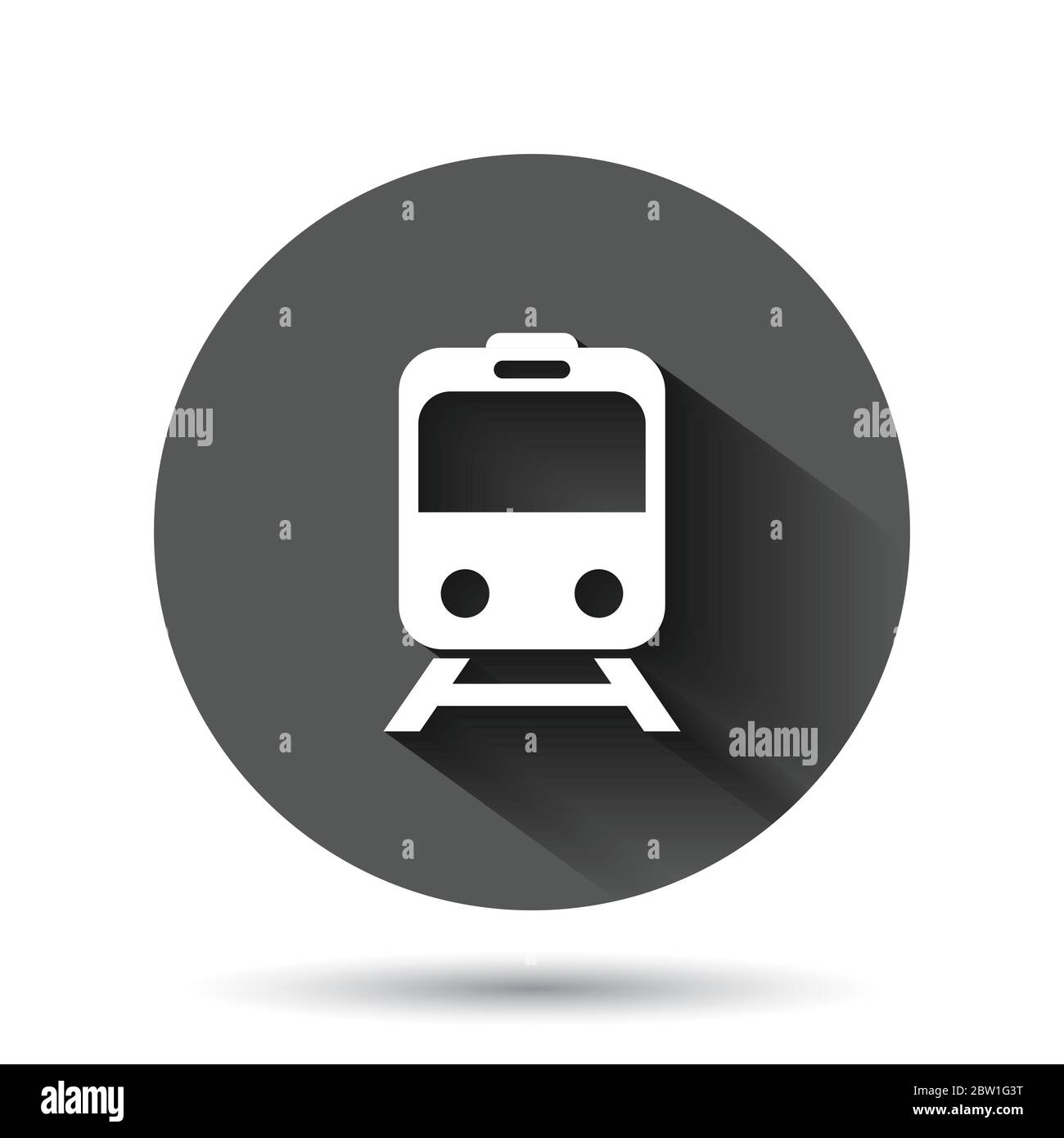 Metro Icon im flachen Stil. Zug U-Bahn Vektor-Illustration auf schwarzem runden Hintergrund mit langen Schatten-Effekt. Railroad Cargo Circle Button Business CO Stock Vektor
