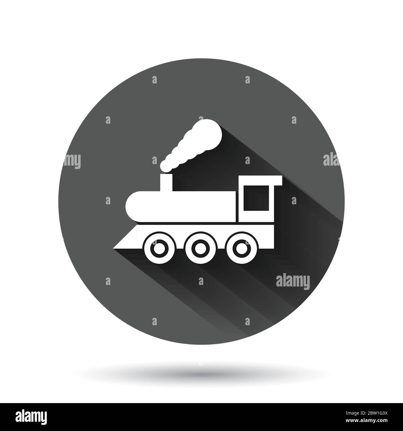Metro Icon im flachen Stil. Zug U-Bahn Vektor-Illustration auf schwarzem runden Hintergrund mit langen Schatten-Effekt. Railroad Cargo Circle Button Business CO Stock Vektor