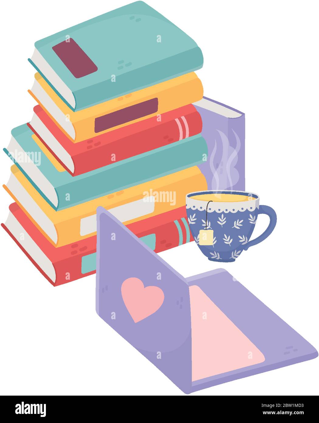 Sweet Home Stapel von Büchern Laptop und Tee Tasse Vektor-Illustration Stock Vektor