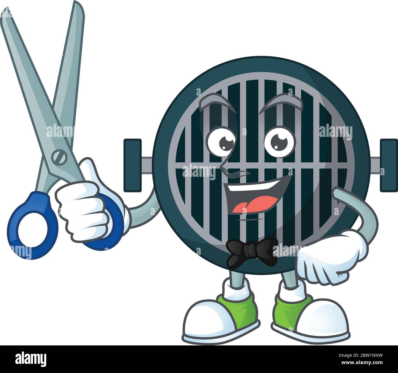 Ein Bild von Grill Barber Cartoon-Figur arbeiten mit Schere. Vektorgrafik Stock Vektor
