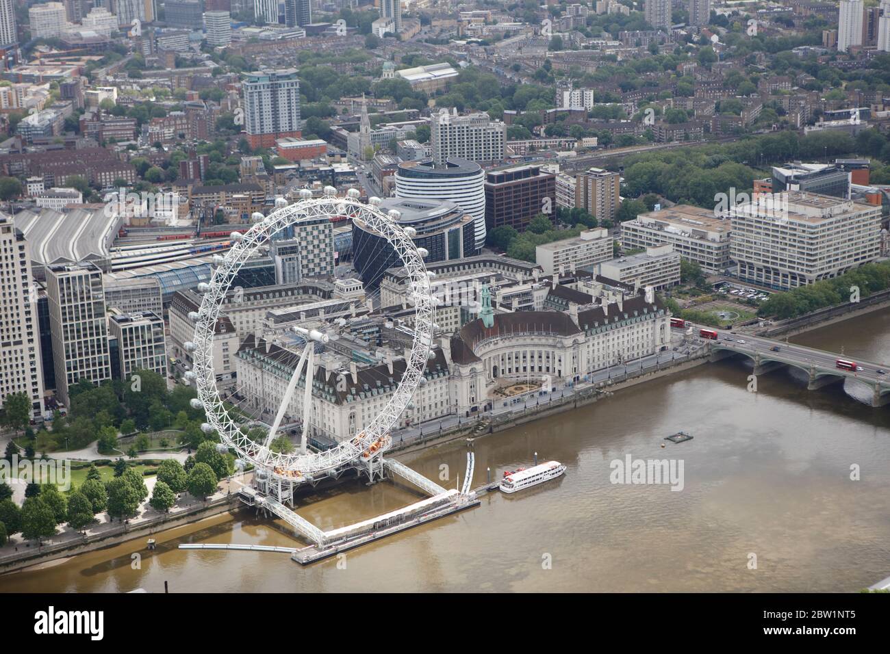 Luftaufnahme des London Eye und der Jubilee Gardens, London, Großbritannien Stockfoto