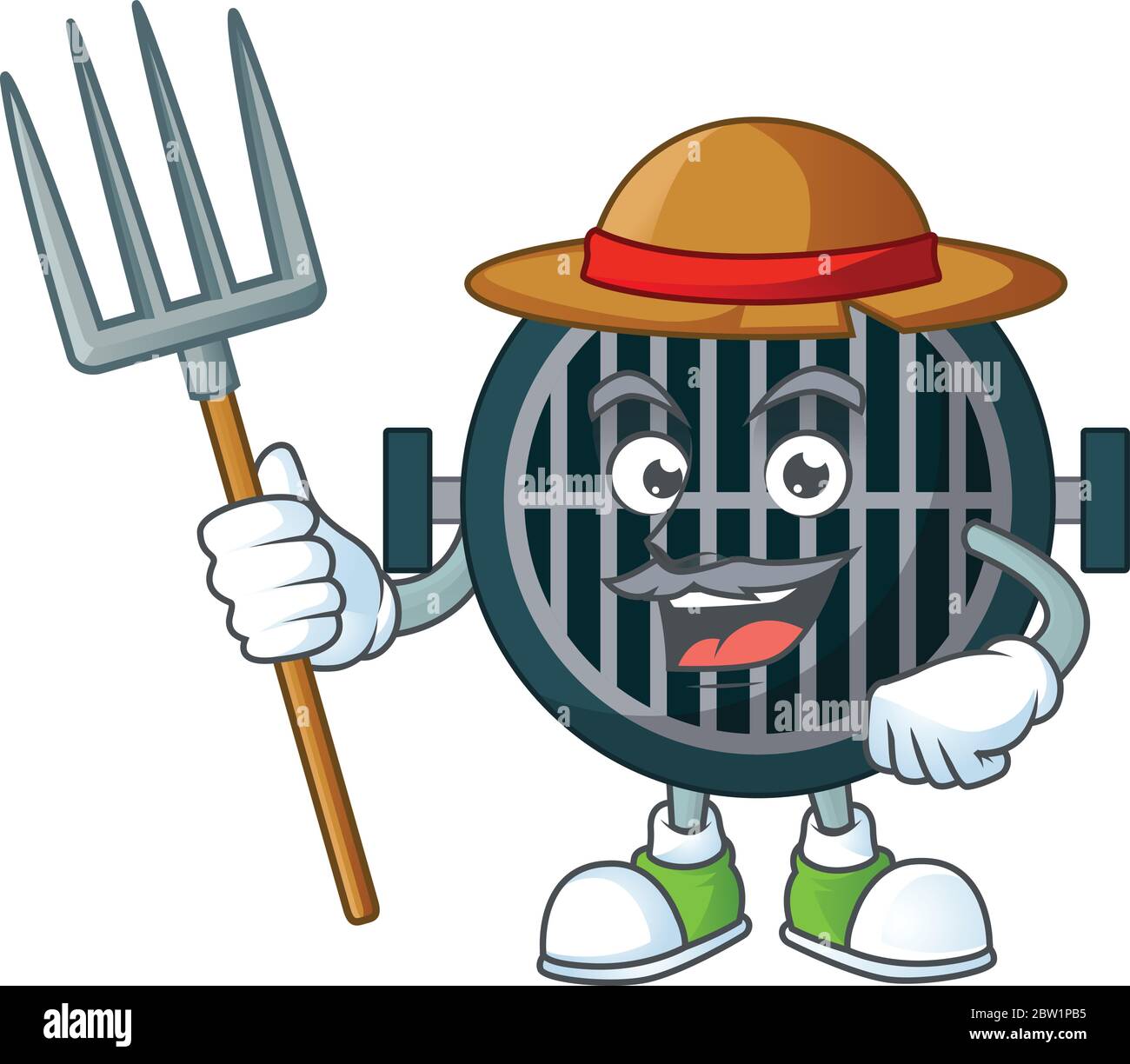 Karikaturenbild von Farmer Grill mit Hut und Pitchfork. Vektorgrafik Stock Vektor