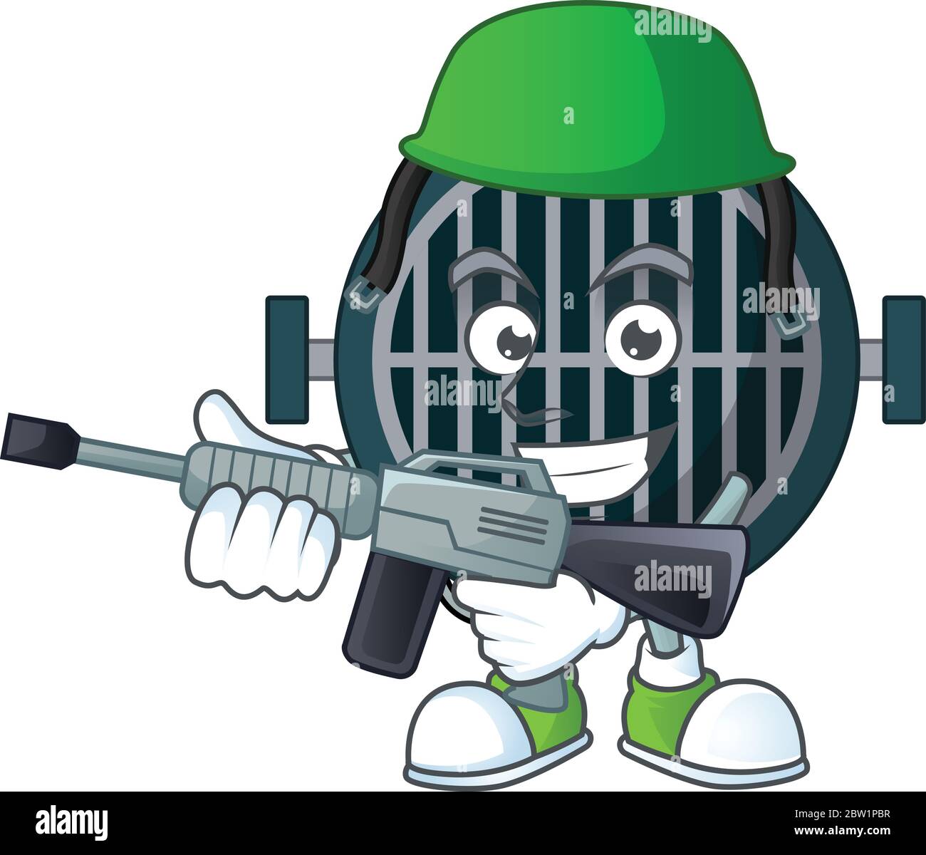Ein Maskottchen Design Bild von Grill als dedizierte Armee mit automatischer Waffe. Vektorgrafik Stock Vektor