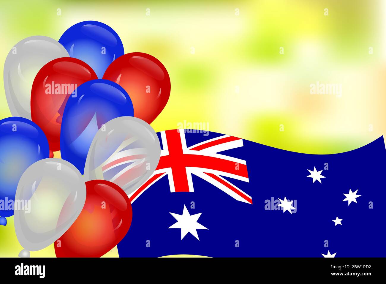 Grußkarte mit Australien Flagge, Nationalfarben Ballons und Kopie Raum. Australia Independence Day. Alles Gute Für Den Australia Day. Anschlussbuchse. Farbe holida Stock Vektor